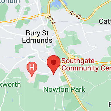 Google Map of The Southgate Centre, Caie Walk, Heron Road, Bury St Edmunds IP33 2QA Google Map of The Southgate Centre, Caie Walk, Heron Road, Bury St Edmunds IP33 2QA